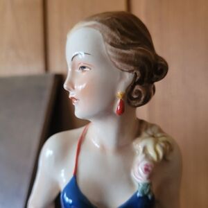 Porcelain Lady Figurine Woman with Roarong Twenties - Flapper Blue Dress